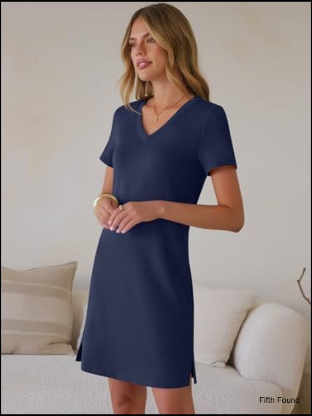 V-Neck Short Sleeve Casual Sundress with Side Slit - Picture 3 of 6